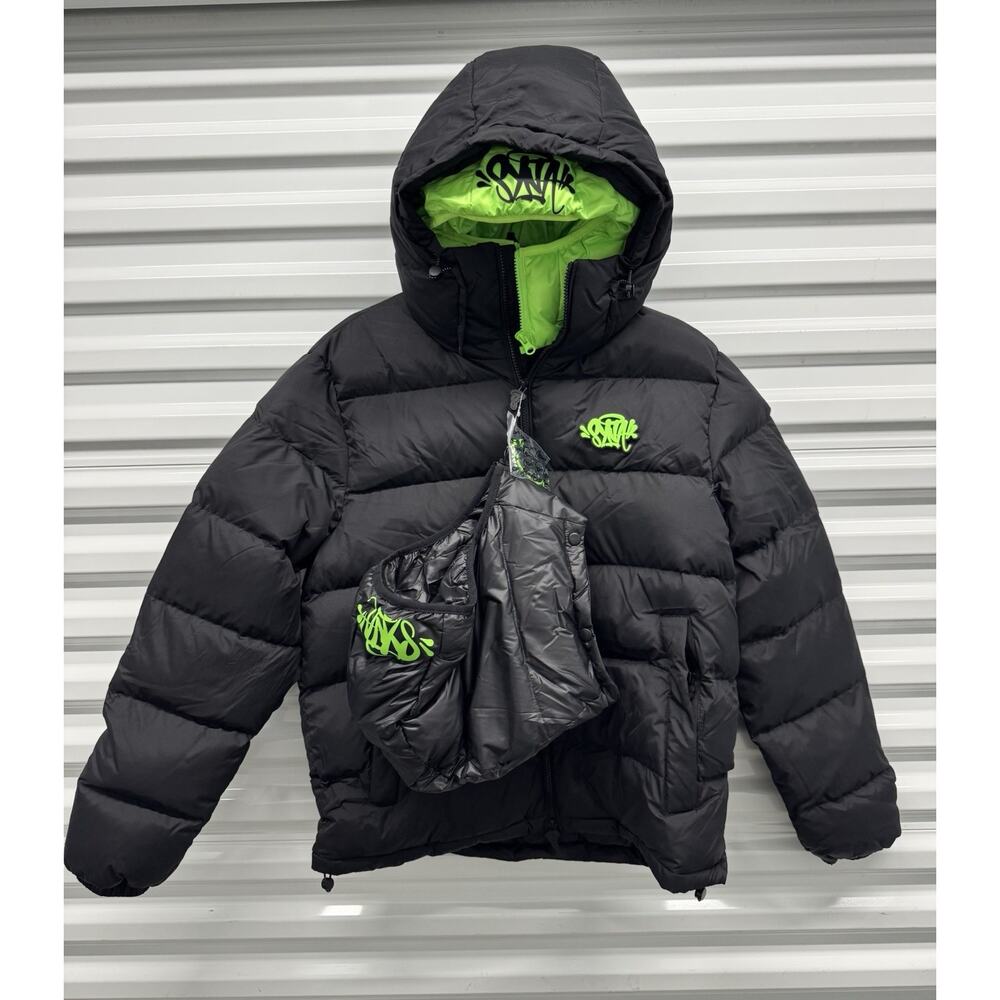 Syna World Double Hoddie Puffer Jacket Large NWT Black